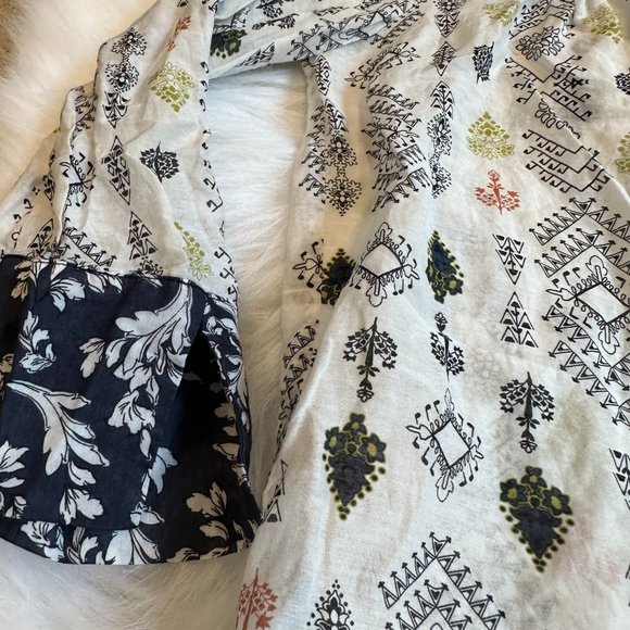 Massimo Dutti Tunic Top Popover V-Neck Boho Geometric Silk Blend Sheer Sz 4 5189 - Picture 5 of 13